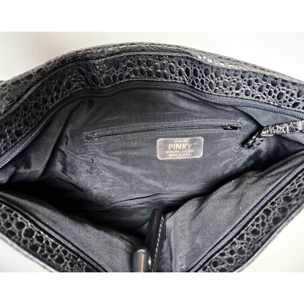 VTG Pinky Crossbody Shoulder Bag Pebble Leather Elephants Tassel Blk 1980s USA! - Picture 5 of 14